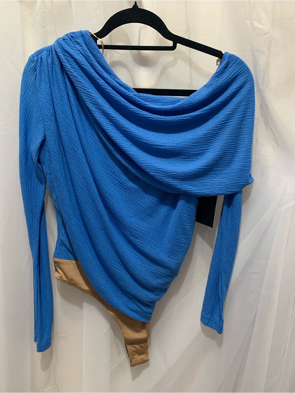 JLUXLABEL Blue Textured One Shoulder Bodysuit - Picture 5 of 8